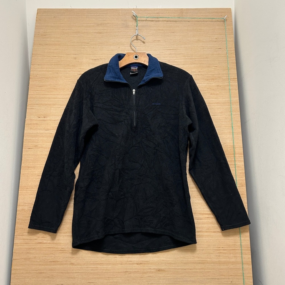 Patagonia Capilene Fleece‎ Pullover Mens Small Black Navy 1/4 Zip Made in USA